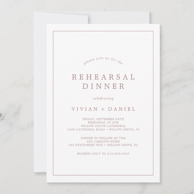 Minimalist Rose Gold Typography Rehearsal Dinner Inbjudningar (Framsida)