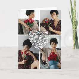Minimalist Rose Heart Photo Collage Custom  Kort
