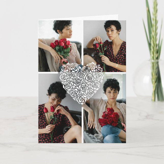 Minimalist Rose Heart Photo Collage Custom  Kort (Framsida)