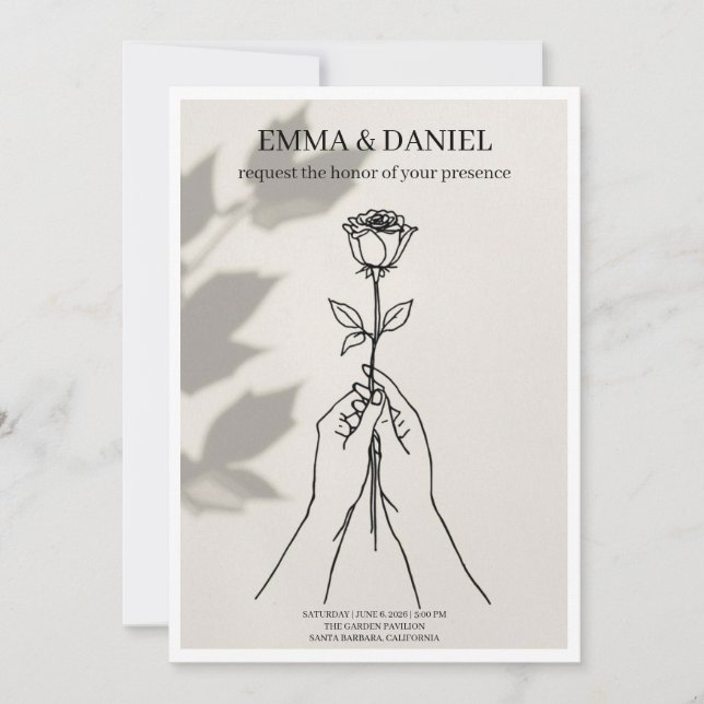 Minimalist Rose Line Art Wedding Invitation Inbjudningar (Framsida)