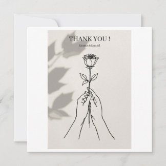 Minimalist Rose Line Art Wedding Thank You Card Tack Kort