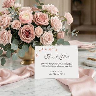 Minimalist Röslätt Rosa Blommig Elegant Bröllop Tack Kort