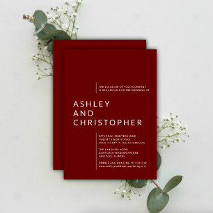 Minimalist Ruby Red Isolated Namn Bröllop Inbjudningar