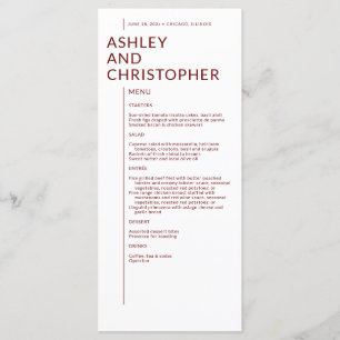 Minimalist Ruby Red Isolated Namn Bröllop Meny