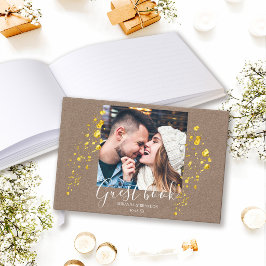 Minimalist Rustic Elegant Gold Foil Photo Wedding Gästböcker