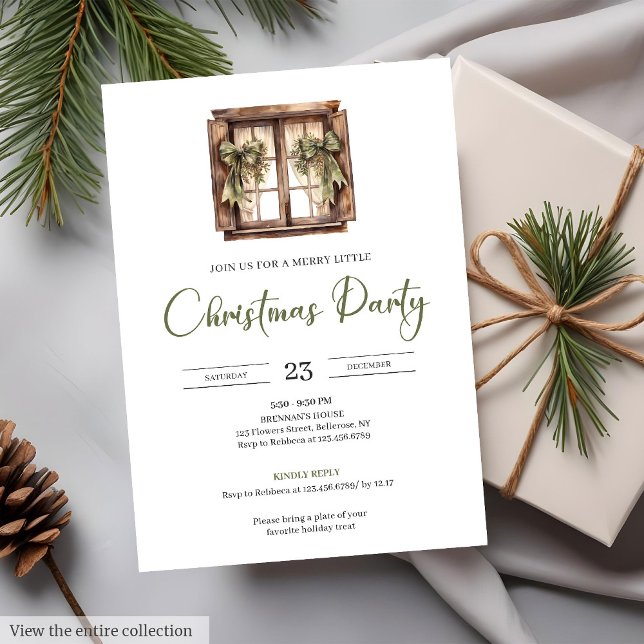 Minimalist Rustic Neutral Earthy Cozy Christmas  Inbjudningar (Minimalist Rustic Neutral Earthy Cozy Christmas Party Invite)