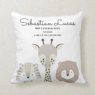 Minimalist Safari Jungle Birth Stats Modern Kudde