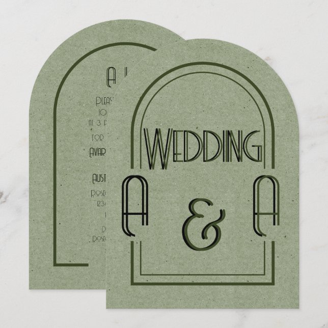 Minimalist Sage Green and Black Arch Wedding Inbjudningar (Fram/baksida)