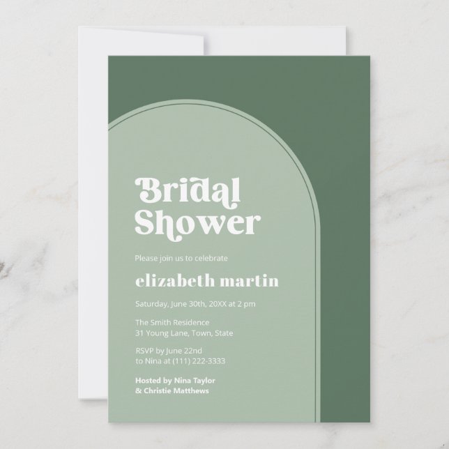 Minimalist Sage Green Arch Bridal Shower Party Inbjudningar (Framsida)