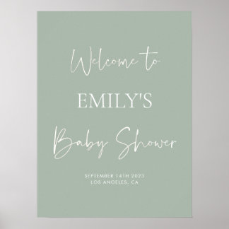 Minimalist Sage Green Baby Shower Welcome Sign Poster