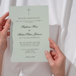 MINIMALIST Sage Green Cross Formal Wedding Inbjudningar