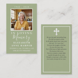 Minimalist Sage Green Cross Photo Funeral Card Visitkort