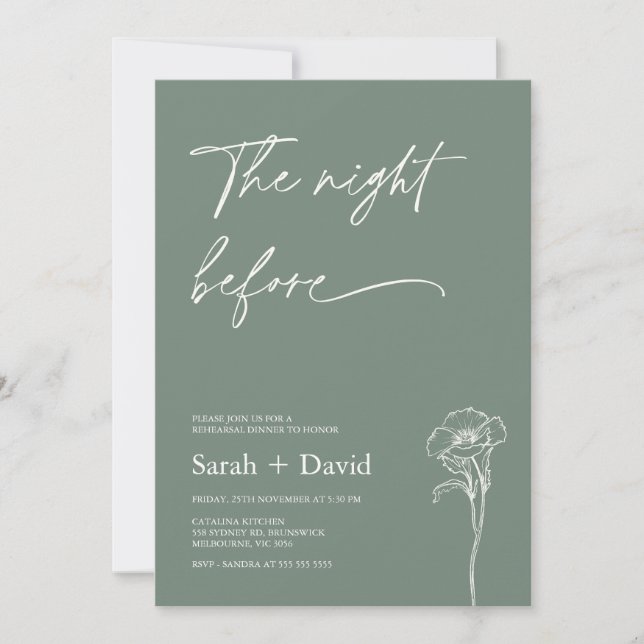 Minimalist Sage Green Floral Rehearsal Dinner  Inbjudningar (Framsida)