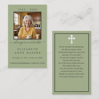Minimalist Sage Green Funeral Prayer Card Photo Visitkort