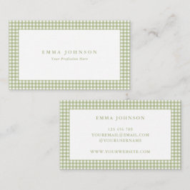 Minimalist Sage Green Gingham Plaid Visitkort