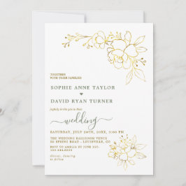 Minimalist Sage Green Gold Flowers Wedding Inbjudningar