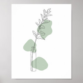 Minimalist  Sage Green Leaves Line Art  Poster