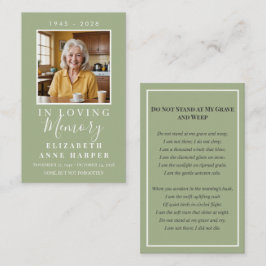 Minimalist Sage Green Photo Funeral Card Visitkort
