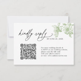 Minimalist Sage Green QR code Wedding RSVP Cards OSA Kort
