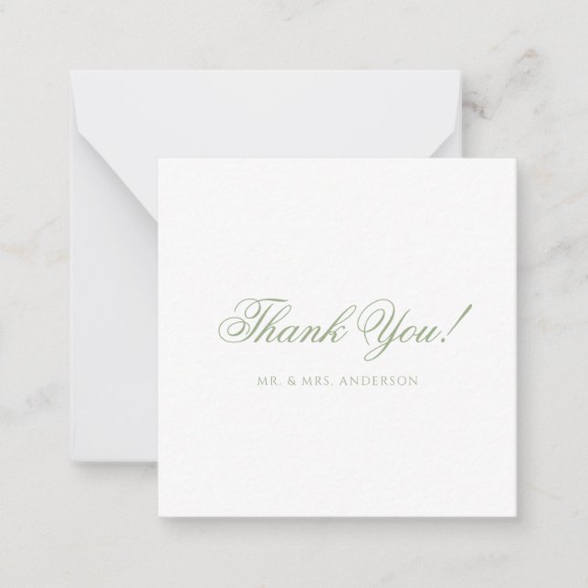 Minimalist Sage Green Script Wedding Thank You Anteckningskort (Framsida)