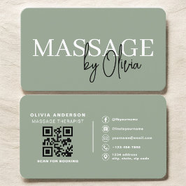 Minimalist Sage Green Spa Massage QR Code Visitkort
