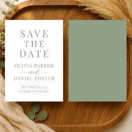 Minimalist Sage Green Wedding Save the Date Spara Datumet