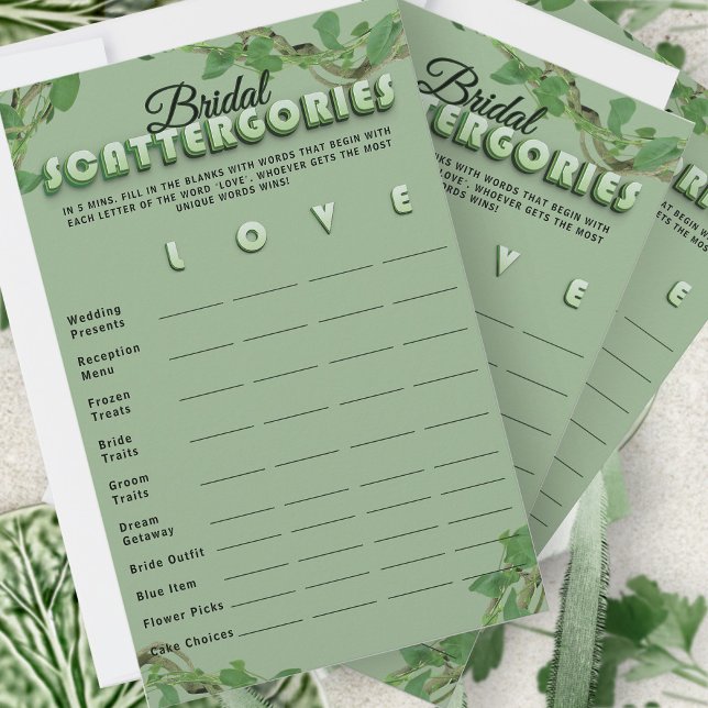 Minimalist Sage Greenery Scattergories Bridal Game (Skapare uppladdad)