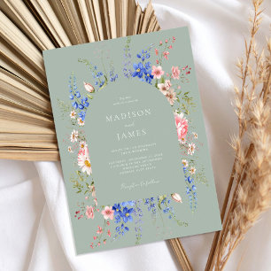 Minimalist Sage Grönt Boho Wildblomma Bröllop Inbjudningar