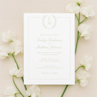 Minimalist Sage Laurel Wedding Invitation Inbjudningar