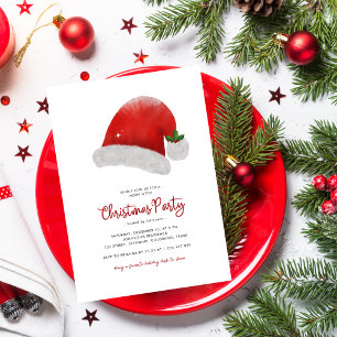 Minimalist Santa Hat Holly Berries jul Party Inbjudningar