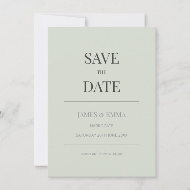 Minimalist Save the Date Card | Pale Sage Green (Framsida)