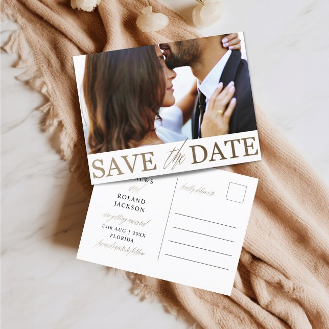 Minimalist Save the Date Falskt Guld & Foto Vykort (Skapare uppladdad)