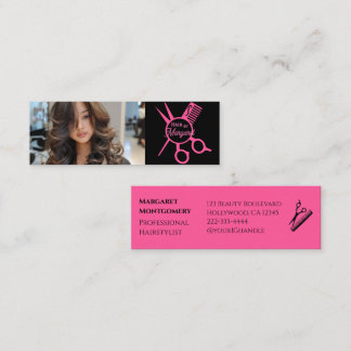 Minimalist Scissors Pink Black Photo Hair Salon Mini Visitkort