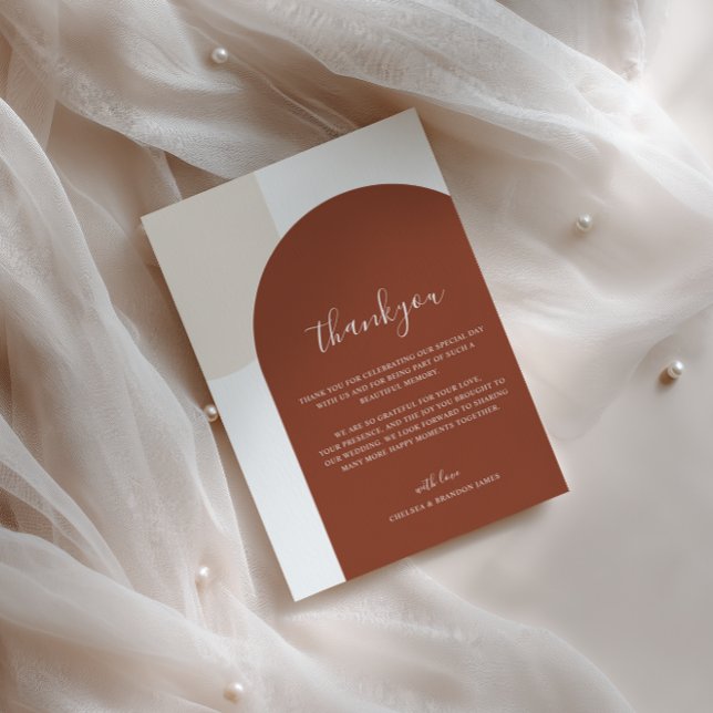 Minimalist Script Boho Terracotta Arch Wedding Tack Kort (Skapare uppladdad)
