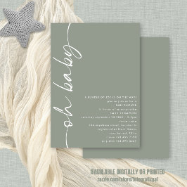 Minimalist Script Girl eller Boy Sage Oh Baby Show Inbjudningar