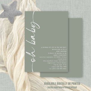 Minimalist Script Girl eller Boy Sage Oh Baby Show Inbjudningar