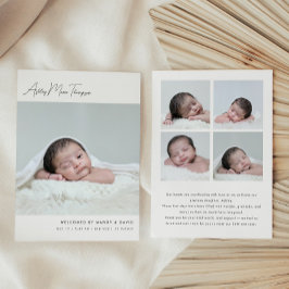 Minimalist Script Lettering 5-Photo Baby Birth Meddelande