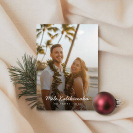 Minimalist Script Mele Kalikimaka Beach Photo Julkort