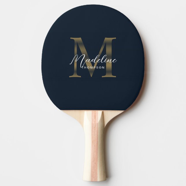 Minimalist Script Metallic Navy Blue Gold Monogram Pingisracket (Framsidan)