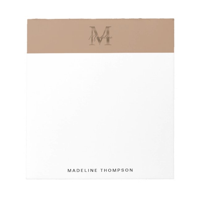 Minimalist Script Metallic Taupe Gold Monogram Anteckningsblock (Framsida)