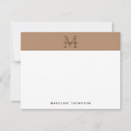 Minimalist Script Metallic Taupe Gold Monogram Anteckningskort