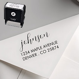 "Minimalist Script Name and Address Self-inking St Självfärgande Stämpel