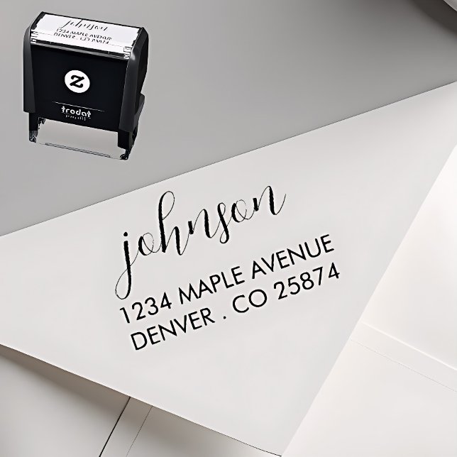 "Minimalist Script Name and Address Self-inking St Självfärgande Stämpel (Skapare uppladdad)