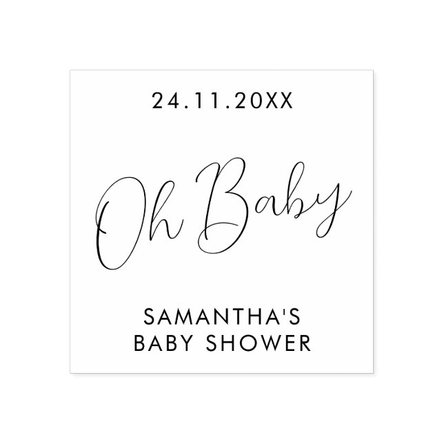 Minimalist Script Oh Baby Shower Stämpel (Tryck)
