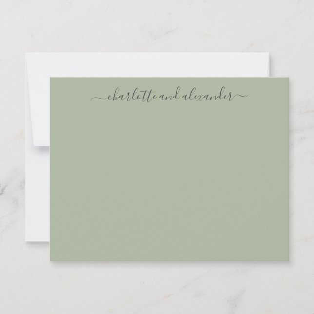 Minimalist Script Personalized Couples Jade Green Anteckningskort (Framsida)