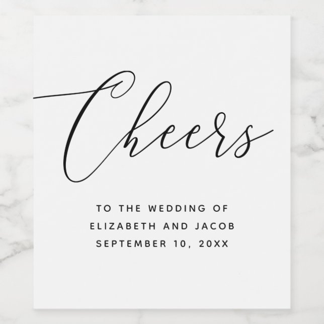 Minimalist Script Wedding | Elegant Calligraphy Vinflaska Etikett (Singel etikett)