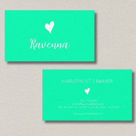 Minimalist Seafoam Green White Heart Barber Name Visitkort