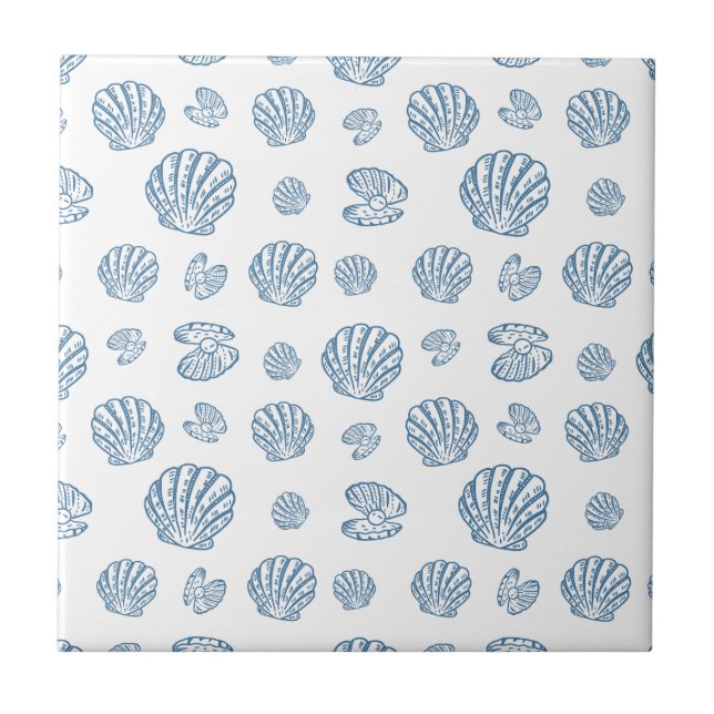Minimalist Seashell Pearl Nautical Pattern Kakelplatta (Framsidan)