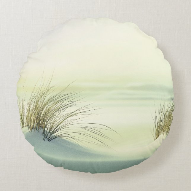 Minimalist Serene White Sand Dunes Beach Rund Kudde (Framsidan)