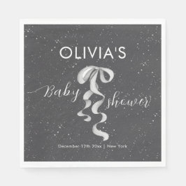 Minimalist Silver Bow Winter Snow Baby Shower  Pappersservett